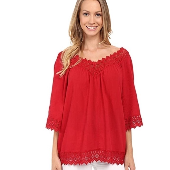 NWT Kut from Kloth Red Lace V Neck Blouse - Picture 1 of 6